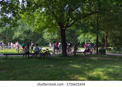 MILAN, ITALY - 05/09/2020: Italy Eases Some Lockdown Restrictions As Coronavirus Infection Rate Falls - People In Parco Nord, Milan.