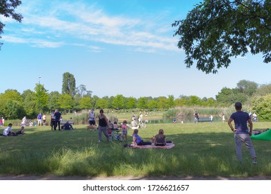 MILAN, ITALY - 05/09/2020: Italy Eases Some Lockdown Restrictions As Coronavirus Infection Rate Falls - People In Parco Nord, Milan.