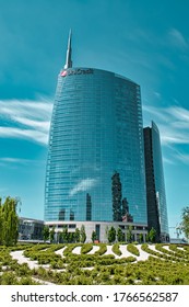 Milan, Italy, 06.29.2020: The UniCredit Tower At Gae Aulenti Square Is The Headquarters Of UniCredit One Of The Largest Banks In Italy Designed By Architect César Pelli