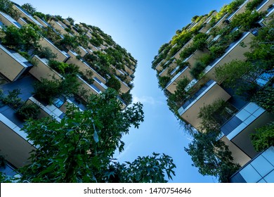 Milan, Italy 08.03.2019 The Vertical Forest (bosco Verticale) Green House Showing Italy’s Commitment In The Sustainable Economy