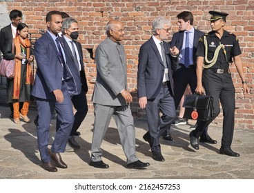 Milan, Italy: 14 May 2022: President Of India Ram Nath Covind With His Wife Savita Kovind Visiting The Sforza Castle.