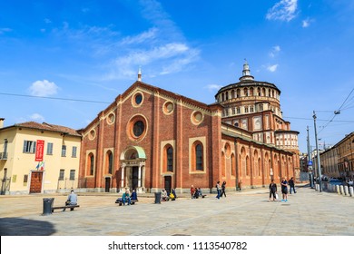MILAN, ITALY - 16 APRIL 2018 - Church and Dominican convent Santa Maria delle grazie (Holy Mary of Grace) where painting The Last Supper by Leonardo da Vinci is kept inside