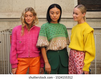 MILAN, Italy: 19 September 2019: Fashion bloggers street style outfits after Vivetta fashion show during Milan fashion week Spring/Summer 2019/2020