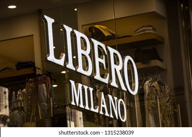 MILAN, ITALY - 2 JUNE, 2018: Logo of the Liberto   store on the street of Milan in Italy.