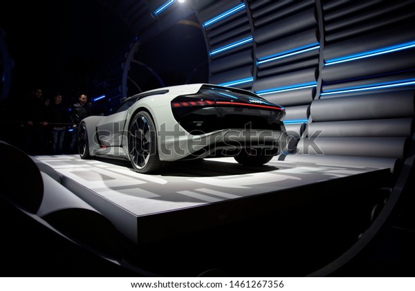 Milan (Italy)\
– 2019/04/14\
Stand of the car manufacturer Audi, near the arch of\
Peace, during the Milan Design\
Week