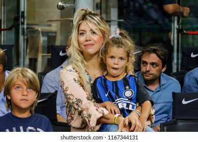 Milan, Italy. 26 August 2018. Campionato Italiano Di SerieA, Inter Vs Torino 2-2. Wanda Nara, Wife Of Mauro Icardi, With Daughter.