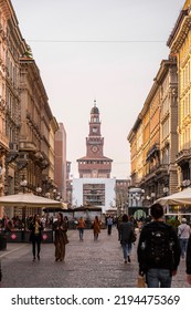 Milan, Italy - 29 March 2022: The Castello Sforzesco Is A Medieval Fortification Located In Milan. Built In The 15th Century By Francesco Sforza, Duke Of Milan.