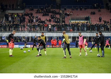 Milan, Italy. 6 November 2019. UEFA Champions League, Atalanta Vs Manchester City 1-1. Players Of Manchester City During Warm Up.