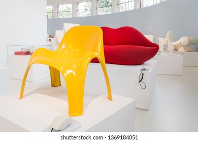 MILAN, ITALY - APRIL 12: People Visit Italian Design Museum At Fuorisalone, Set Of Events Distributed In Different Areas Of The Town During Milan Design Week On APRIL 12, 2019 In Milan.