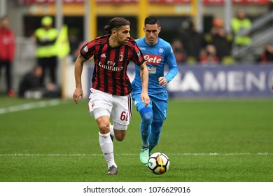 Milan Italy, April 15 2018: Ricardo Rodriguez Of MILAN  In Action During Football Match Serie A League 2018 Between MILAN Vs NAPOLI At San Siro Stadium.