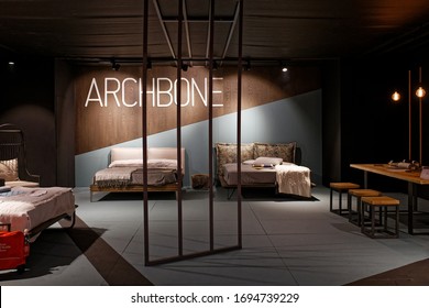 Milan, Italy, April 2019, Bedroom Interior Design Idea Exibited At Milan Furniture Fair 2019