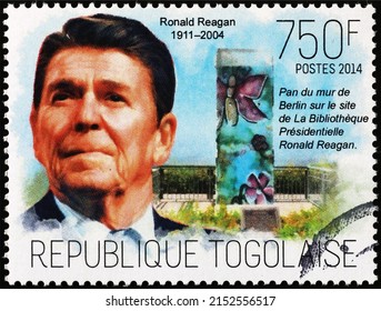 Milan, Italy - April 21, 2022: Ronald Reagan Portrait On Postage Stamp From Togo