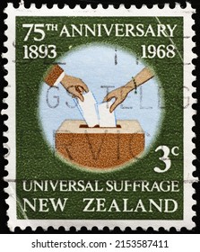 Milan, Italy - April 21, 2022: Universal Suffrage Celebrated On New Zealand Postage Stamp