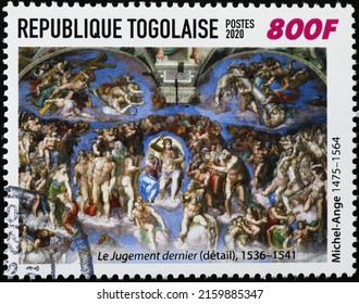 Milan, Italy - April 21, 2022: 
The Last Judgement By Michelangelo On Postage Stamp