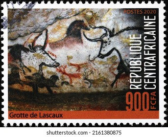 Milan, Italy - April 21, 2022: Prehistoric Depictions Of Animals From Lascaux Caves On Stamp