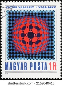 Milan, Italy - April 21, 2022: Painting By Victor Vasarely On Hungarian Stamp