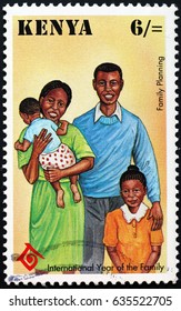 Milan, Italy - April 24, 2017: Kenyan Family Smiling On Postage Stamp