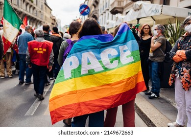 MILAN, ITALY - APRIL 25 2022: People Took The Streets In Milan To Celebrate The Anniversary Of The Liberation Of Italy From Nazism And Fascism And Claiming For Peace