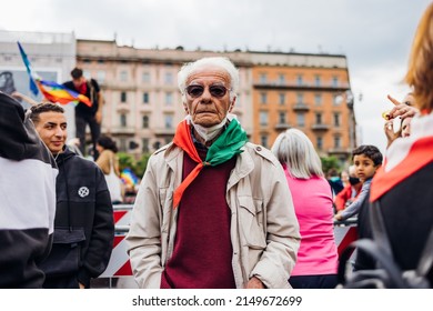 MILAN, ITALY - APRIL 25 2022: People Took The Streets In Milan To Celebrate The Anniversary Of The Liberation Of Italy From Nazism And Fascism And Claiming For Peace