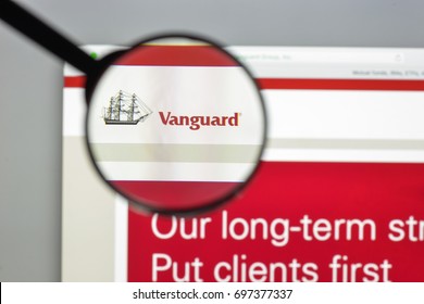 Milan, Italy - August 10, 2017: Vanguard website homepage. It is an American investment management company based in Malvern. Vanguard logo visible.
