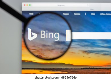Milan, Italy - August 10, 2017: Bing.com website homepage. It is a web search engine owned and operated by Microsoft. Bing logo visible.