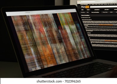 Milan, Italy - August 10, 2017: Pornhub website homepage. It is a pornographic video sharing website and the largest pornography site on the Internet. Pornhub logo visible.