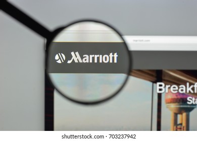 Milan, Italy - August 10, 2017: Marriott Website. It Is An American Multinational Diversified Hospitality Company That Manages And Franchises A Broad Portfolio Of Hotels. Marriott Logo Visible.