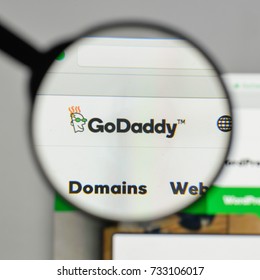 Milan, Italy - August 10, 2017: GoDaddy logo on the website homepage.