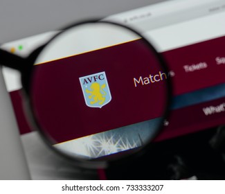 Milan, Italy - August 10, 2017: Aston Villa logo on the website homepage.