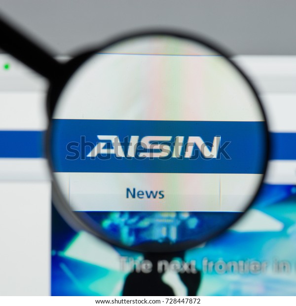 Milan, Italy -\
August 10, 2017: Aisin Seiki\
 website. It is a Japanese\
corporation which develops and produces components and systems for\
the automotive industry. Aisin Seiki\
logo.