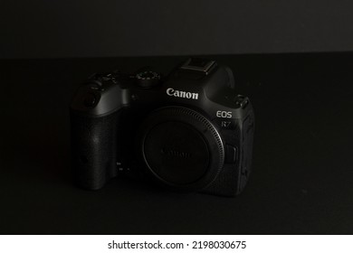 Milan, Italy - August 13, 2022: Close Up On Canon EOS R7 Mirrorless Camera In A Studio Environment. No People Are Visible.