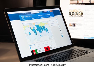 Milan, Italy - August 15, 2018: UNESCO NGO Website Homepage. UNESCO Logo Visible.