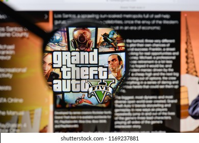 Milan, Italy - August 20, 2018: Grand Theft Auto V Website Homepage. Grand Theft Auto V Logo Visible.