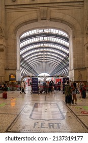 MILAN, ITALY - August 22, 2021: Interior view of the famous train station "Milano Centrale".