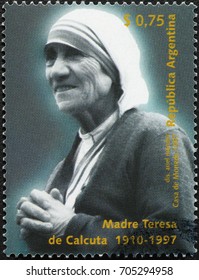 Milan, Italy - August 29, 2017: Portrait Of Mother Teresa On Argentine Postage Stamp