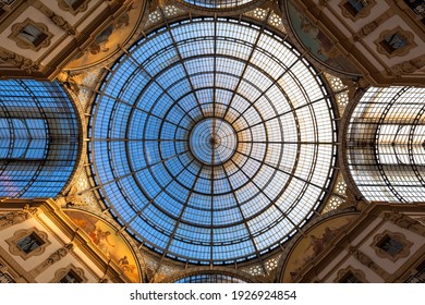 MILAN, ITALY - CIRCA AUGUST 2020: Architecture In Milan Fashion Gallery, Italy. Dome Roof Architectural Detail.