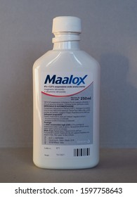 MILAN, ITALY - CIRCA DECEMBER 2019: Maalox Antacid Bottle (Italian Version)