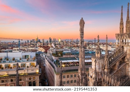 Milan, Italy city skyline from above in the evening.