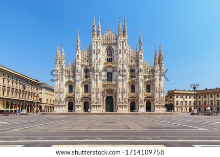 Milan Italy, city skyline at Milano Duomo Cathedral empty nobody