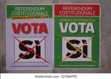 Milan, Italy - December 1, 2016: Posters For Italian Constitutional Referendum, It Is Planned To Be Held In Italy On Sunday 4 December 2016.