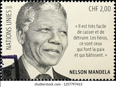 Milan, Italy – December 10, 2018: Nelson Mandela Portrait On Stamp Of United Nations