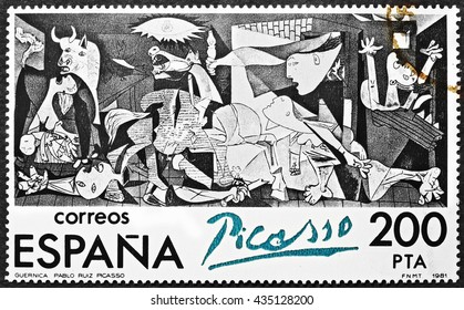 Milan, Italy - December 11, 2013: Famous Painting Guernica By Pablo Picasso Reproduced On A Spanish Postage Stamp