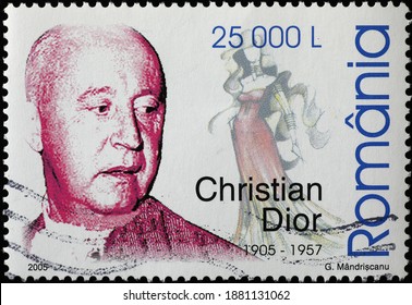 Milan, Italy - December 14, 2020: Christian Dior On Romanian Postage Stamp