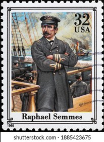 Milan, Italy - December 14, 2020: Confederate Navy Officer Raphael Semmes On American Stamp