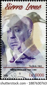 Milan, Italy - December 14, 2020: The Birds By Alfred Hitchcock On Postage Stamp