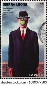 Milan, Italy - December 17, 2020: The Son Of A Man By René Magritte On Postage Stamp