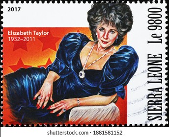 Milan, Italy - December 17, 2020: Elizabeth Taylor Portrait On Postage Stamp Of Sierra Leone