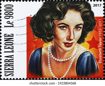 Milan, Italy  - December 17, 2020: Elizabeth Taylor Portrait On Postage Stamp