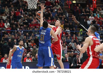 Milan, Italy december 29 2017: Bertans Dairis lay in from right angle during basketball match AX ARMANI EXCHANGE OLIMPIA MILAN vs RED STAR MTS BELGRADE; EuroLeague 2018.