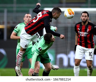 Milan, ITALY - December 3, 2020: 
Rade Krunic And Callum McGregor In Action During The
UEFA Europa League 2020-2021 MILAN V CELTIC At San Siro Stadium. 